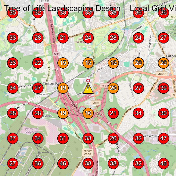 Tree of Life Landscaping Design GeoGrid visibility map for Home Builder in Tinton Falls